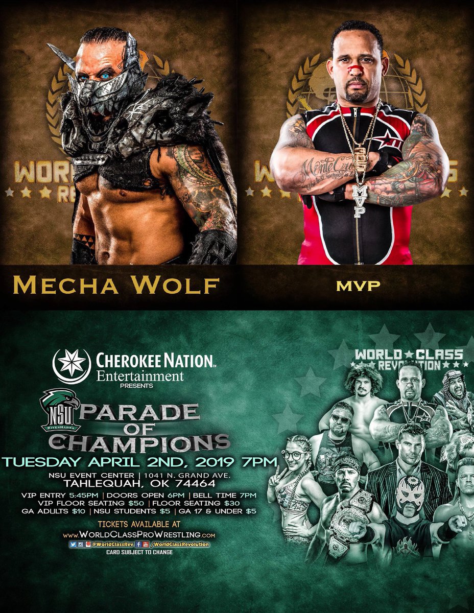 tonyduckworthsr's tweet photo. Come to Tahlequah on April 2 inside the NSU Event Center for @WorldClassRev ! @JRsBBQ endorses this event! #TeamNSU 

Tickets start at $5 for kids and @NSURiverHawks @RiverHawkSports students. 

Order TIX - https://t.co/TE37CiB0DD https://t.co/NLoAKfpYHa