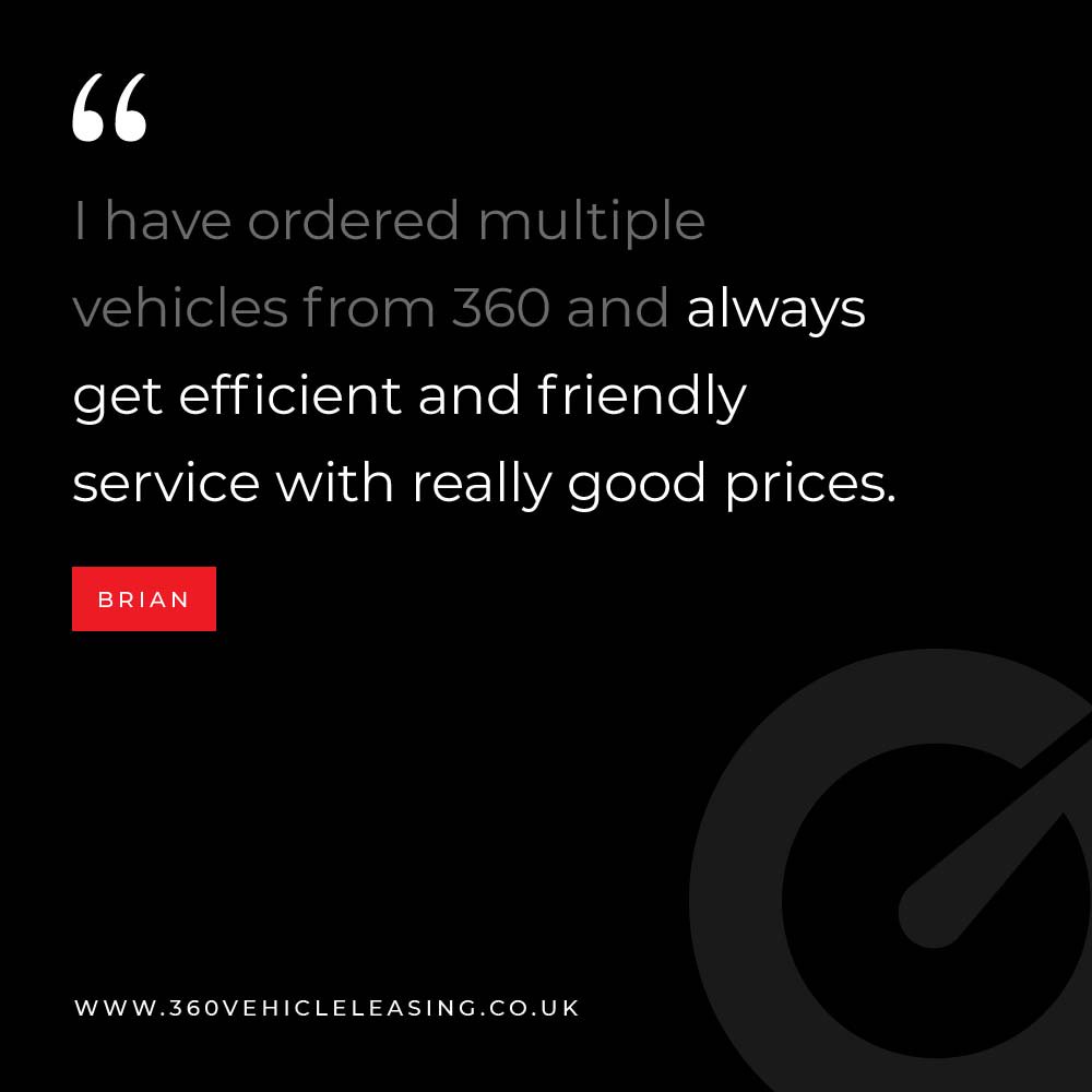 Thank you for the brilliant review Brian! 🚗

You can check out our latest deals now at 360vehicleleasing.co.uk or give us a call on 📞 0161 478 4330
#360VM