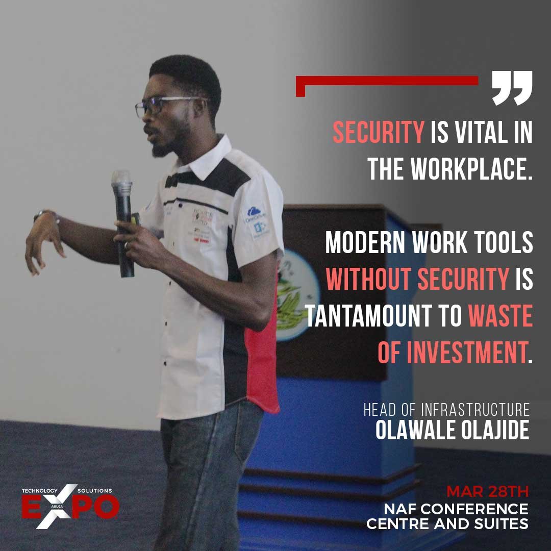 olajideolawhale's tweet image. Security guarantees your investment in technology against data loss, espionage, zeroday attacks and many more. Modern work tools without security is tantamount to waste of investment. #AbujaTechExpo #RelianceInfosys #microsoft365 #Modernworkplace #MSFTADVOCATE #EnterpriseMobility