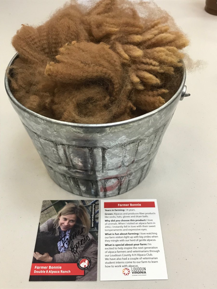 katiefleger's tweet photo. “We get about 5 pounds of fibers per animal per year” - Farmer Bonnie ⁦@Double8Alpaca⁩  #FarmerTradingCards ⁦@LoudounBiz⁩ ⁦@LoudounFarms⁩ https://t.co/FzhsewE2yk
