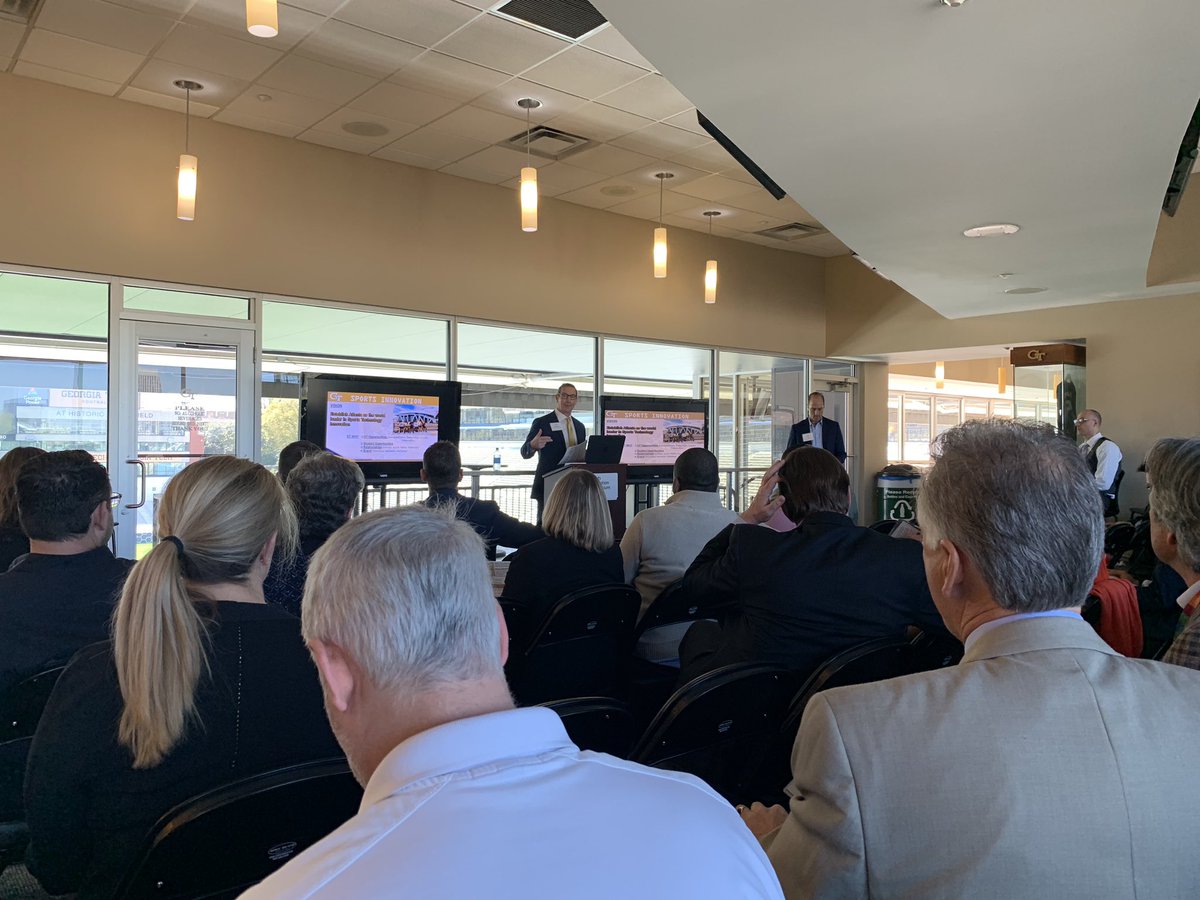 .@GTToddStansbury kicking off a Sports Innovation Symposium at <a href="/GeorgiaTech/">Georgia Tech</a>. Working to make Atlanta and <a href="/GTAthletics/">Georgia Tech Yellow Jackets</a> a hub for sports innovation. Speakers from <a href="/GTFootball/">Georgia Tech Football</a>, <a href="/AtlantaFalcons/">Atlanta Falcons</a>, and others today! <a href="/CoachCollins/">Coach Collins</a> and GT researchers in the house too!