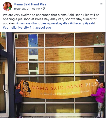 downtownithaca's tweet photo. Mama Said Hand Pies is coming to 
@downtownithaca! This new bakery featuring its flaky, golden-crusted hand pies filled with comforting flavors, will soon be in Press Bay Alley on Green St.  #downtownithaca #newbusiness #pressbayalley #twithaca #handpies https://t.co/3chOk1iPgU