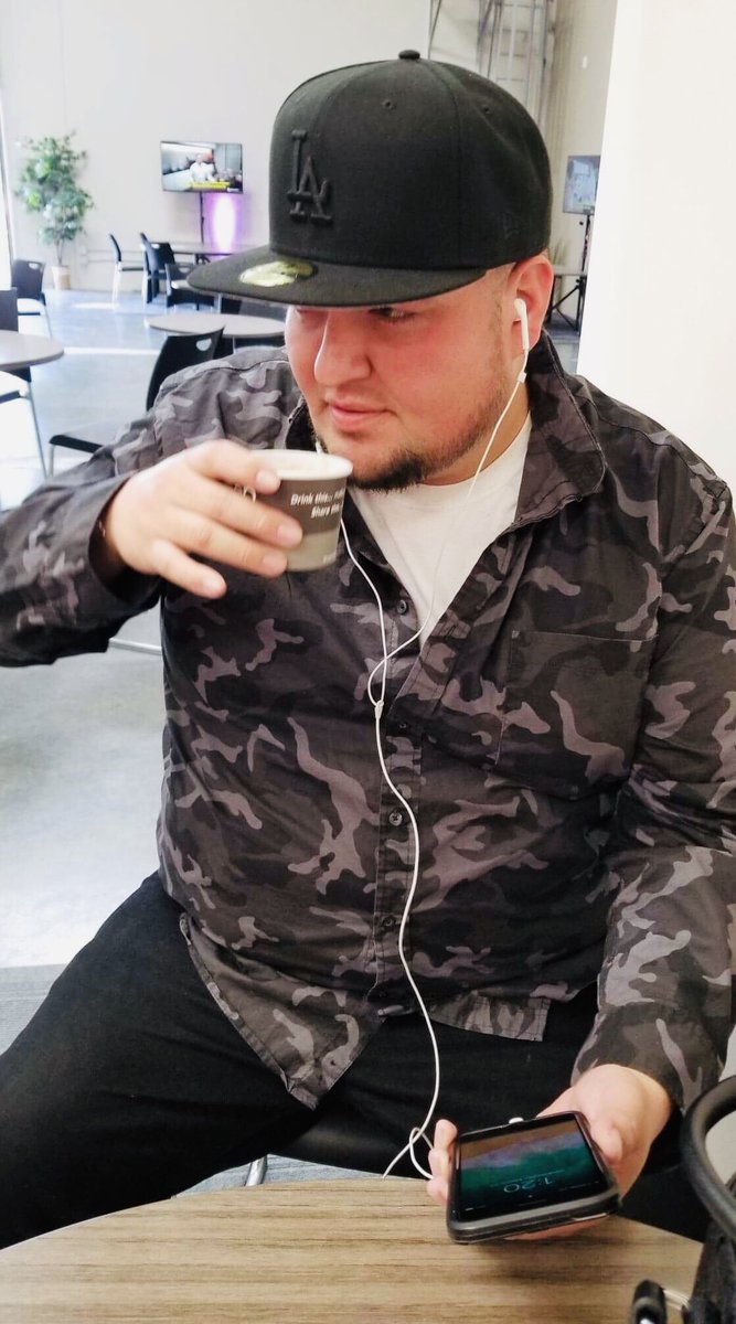 Drinking coffee while listening to music