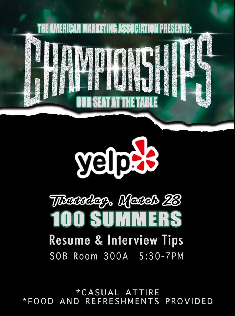AMAHoward's tweet image. We’ve all seen the reviews, the stars and the dollar signs! Come out TODAY to see Yelp! give you the inside scoop on how employers review YOU! 5:30 in room 300A!
