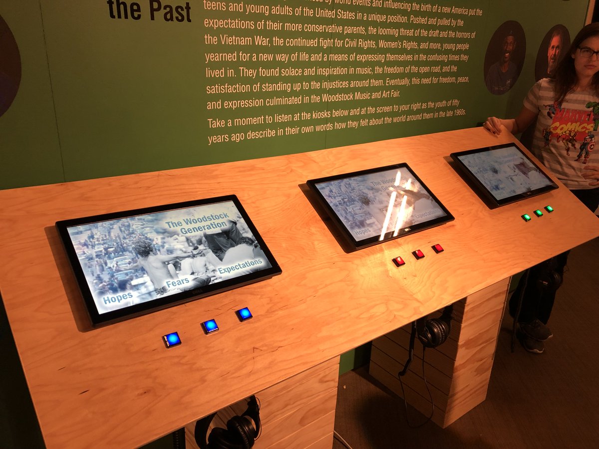 RITMAGIC's tweet photo. Thrilled to be a part of the exhibition team for the #WeAreGolden campaign celebrating the 50th anniversary of #Woodstock! Our team made the trip yesterday to install the custom media displays that we built for the opening tomorrow @BethelWoods! ☮️❤️🐯@RITtigers #WeAreGolden https://t.co/eA0QxpiIkF