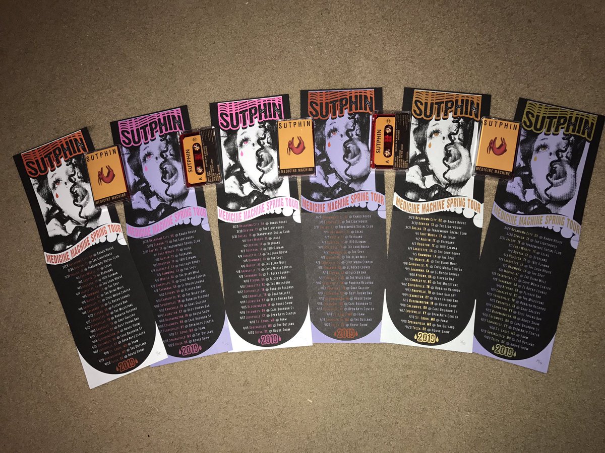 We leave for tour tomorrow! We had Phil from Straight Printing make us these super awesome posters to take on the road, all sorts of colors and only 47 available! Also, 2nd Edition Medicine Machine tapes are now available in transparent red thanks to Not Swell!