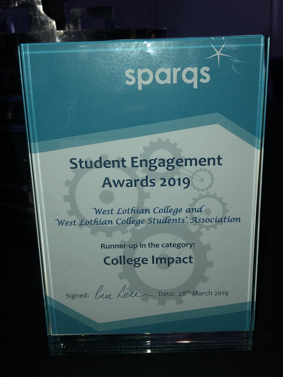 West Lothian College SA runner up for SPARKLE another award bagged! #westlothiancollege #sparqs19 
#partnership #studentvoice