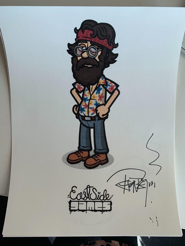 GamedevBC's tweet image. EastSideGames: We had a special someone drop by the studio today! Thanks for signing this custom art piece tommychong and for visiting all of us EastSideGames LDRLY!  #gamedevBC