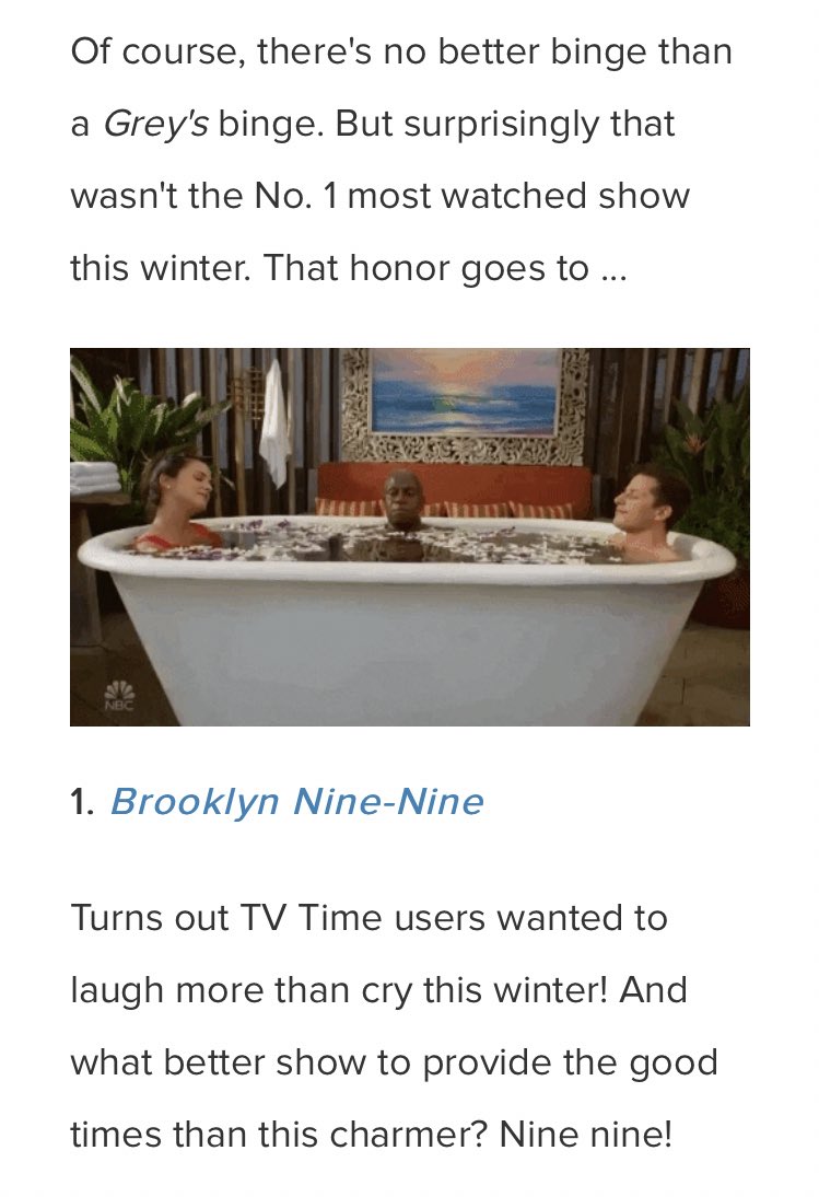 romasjuliet's tweet photo. b99 is the best show that aired this winter according to tv time users 😌 truly wish i wasn’t fox rn https://t.co/8jYCLA9Ju3