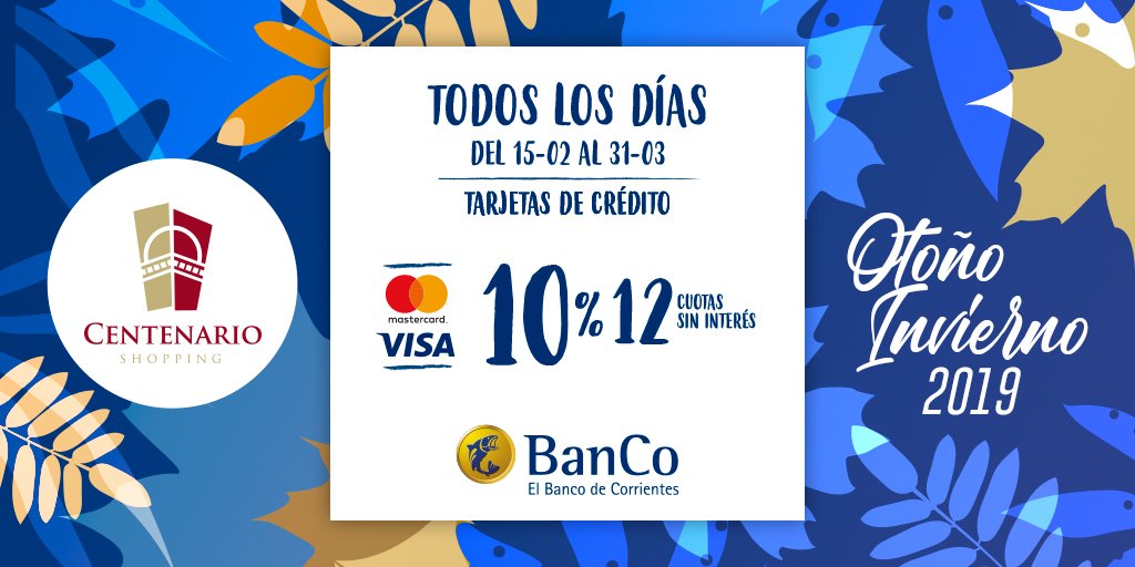 CentenarioShopp's tweet photo. Date una vuelta por el shopping🙋♀ y aprovechá con tus tarjetas del Banco de Corrientes para llevarte lo nuevo de este Otoño'19.👔🧣👜

📌Mirá los locales adheridos en nuestro sitio web. https://t.co/I6Qsc04QrE