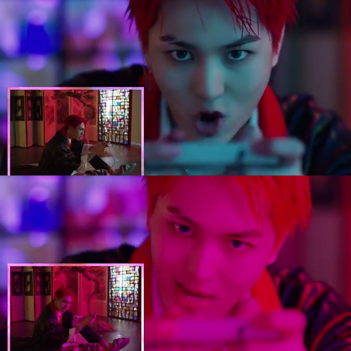 Anna_Frieren's tweet photo. (1/8) #CUBEFAM Yep, I think it's official, this year #CUBE_Ent 's aesthetics are red &amp; blue colour spectrum and sometimes fire plus/or space stuff. Part 1: #PENTAGON #펜타곤 #SHA_LA_LA https://t.co/rchyHQnG7p