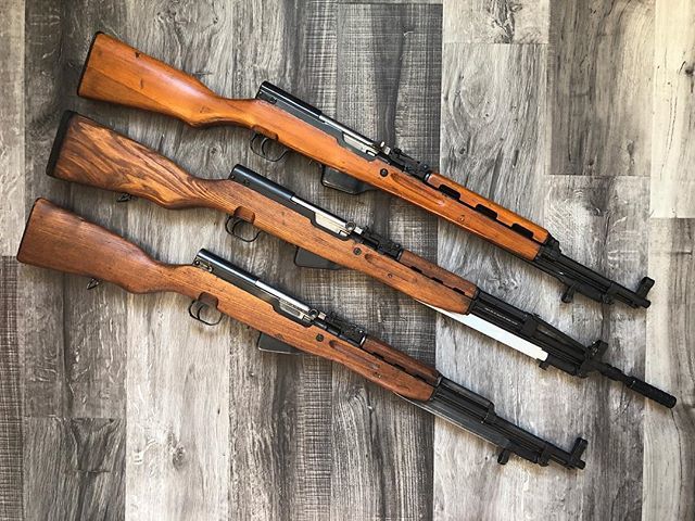 A trio of SKS rifles.  Top is a rare Albanian model.  The bottom two are both Yugoslavian.  #sks #combloc #comblocrifles #762x39 ift.tt/2UgYEoG