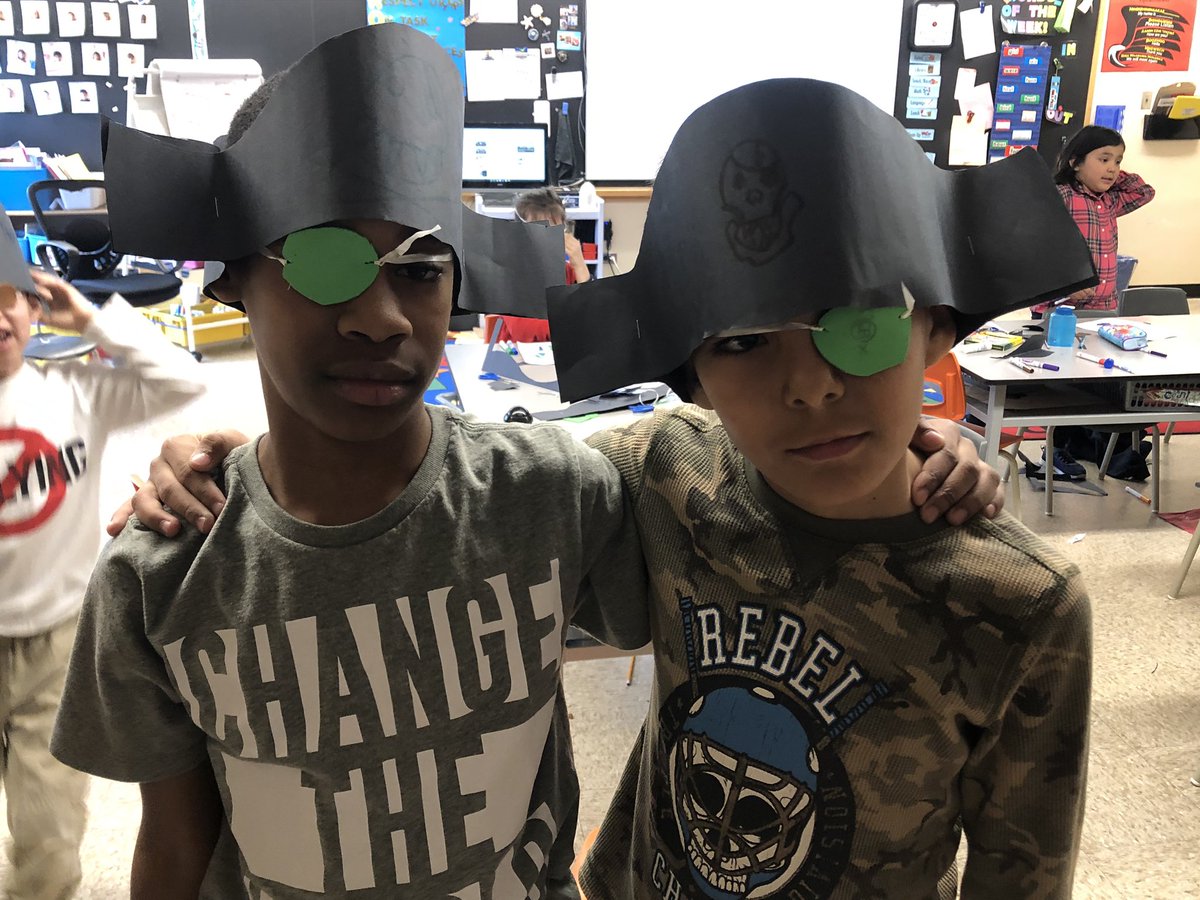 Mrs_Ps_class's tweet photo. Pirates, pirates everywhere. Do we look as tough as Boris in the story “Tough Boris?” @TBCDSB_Hornets @tbc_schools #grade2languagefun https://t.co/XYoYaaB4jY