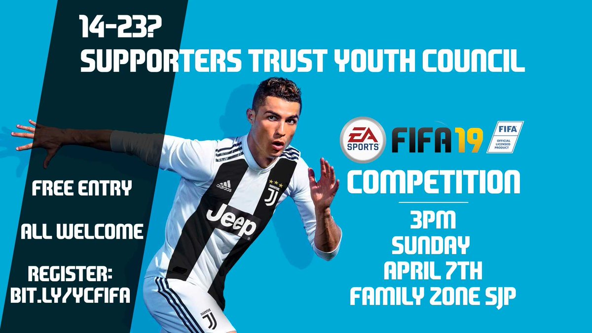 ECFCTTF's tweet photo. Register Now! @ECFCST Youth Council FIFA19 Competition, 3pm, Sunday, April 7th in the Family Zone at SJP. Win a unique ECFC version of FIFA19! The competition is FREE &amp; open to all 14-23 year olds. Refreshments will be provided. Please register here: https://t.co/jwUypB2Qaq #ecfc https://t.co/vWMiqDm4Ar
