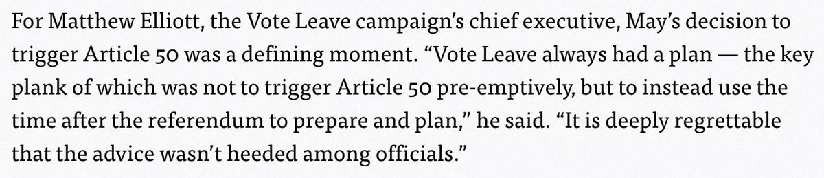 So when Elliott now tells  @TomMcTague that invoking Article 50 was a mistake, this is just self-serving revisionism. He was celebrating it at the time.  https://www.politico.eu/article/how-uk-lost-brexit-eu-negotiation/