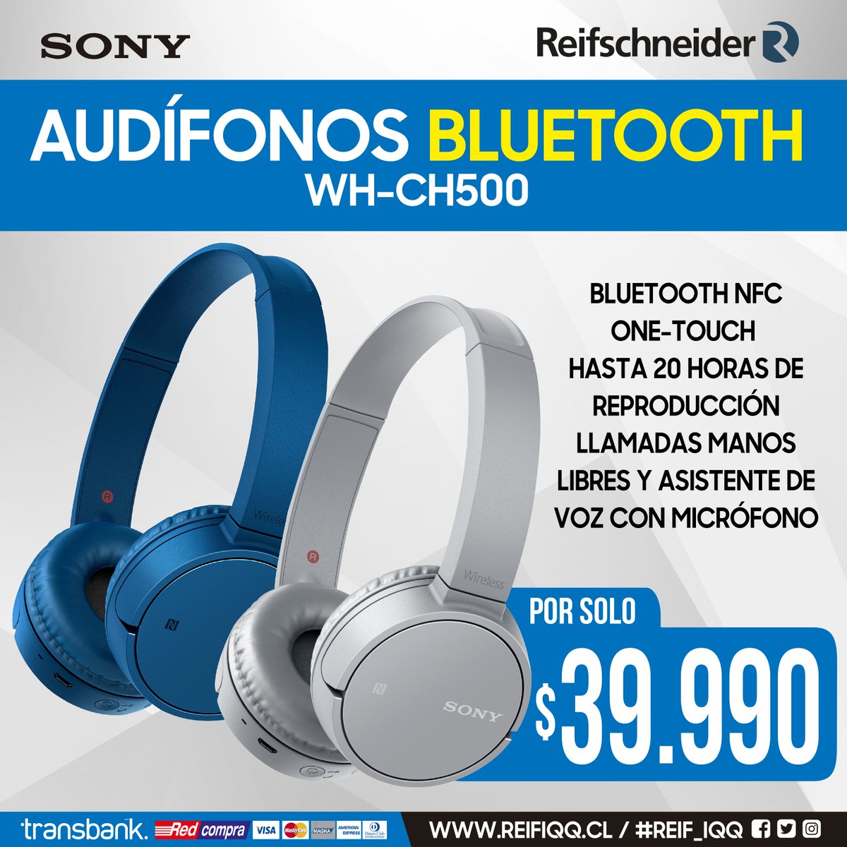 Reif_Iqq's tweet photo. 🎧 AUDIFONOS SONY WH-CH500 
BLUETOOTH NFC ONE-TOUCH HASTA 20 HORAS DE REPRODUCCIÓN LLAMADAS MANOS LIBRES Y ASISTENTE DE VOZ CON MICRÓFONO
Llévalo desde $ 39.990.-
Solo en nuestros módulos: 1124, 1133, 2105 &amp; 6000
#Reif_iqq #MallZofri #zofri #iquiquegram #instaiquique #iquique https://t.co/7meF8T6sDm