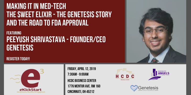 AlloyDevCo's tweet photo. You don't want to miss the next #eKickStart! @Cincy_Tech portfolio company Genetesis will be in the house! CEO Peeyush Shrivastava will tell how he developed his technology, got @mcuban to invest, and now got FDA approval https://t.co/5Tbmren7E4 #StartupCincy https://t.co/X3fGMEnMWE