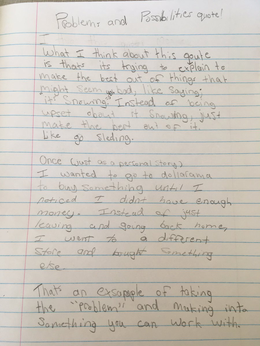 Ms_EMcCann's tweet image. The writing prompt this week was a tough one! Excellent #criticalthinking in our #writersnotebooks 👏📝