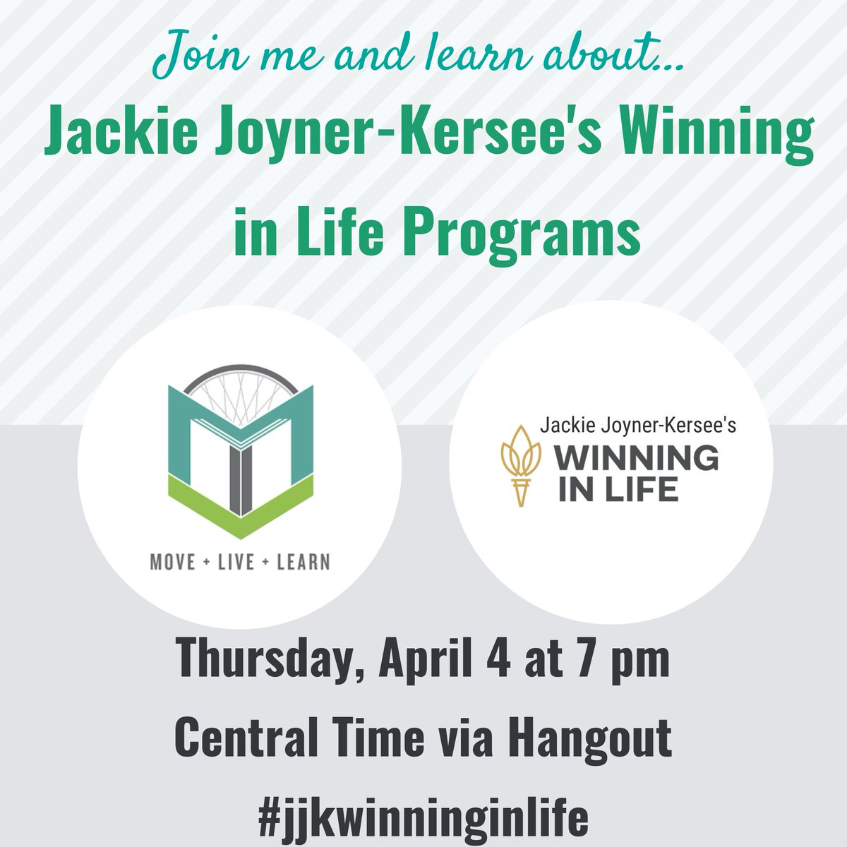 MoveLiveLearn's tweet photo. #PhysEd teachers, administrators and #coaches,
Please join me 1 week from tonight for an info session on @JJoynerKersee's @JJKWILPrograms. Ask questions live and/or tweet them using #jjkwinninginlife. Can't wait to have you!
7 pm central time.
#movelivelearn https://t.co/dMgjxj7211