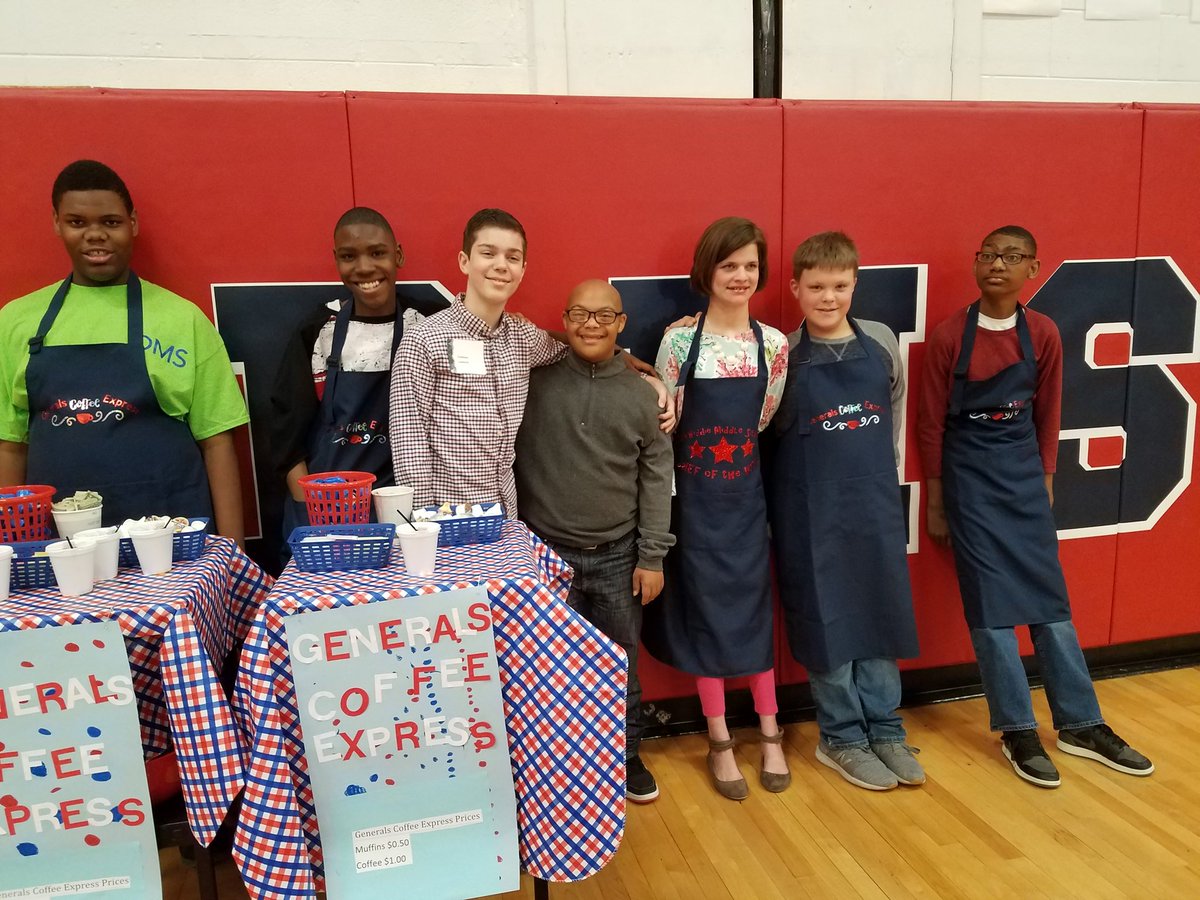 jlambirth's tweet photo. These kids are AMAZING! So incredibly PROUD of them! #GeneralsCoffeeExpress sold coffee and muffins with big hugs and so much confidence! ♥️#thereISaplaceforus #MUSTbesuccessful #DMSgens https://t.co/CDkyM34Sel