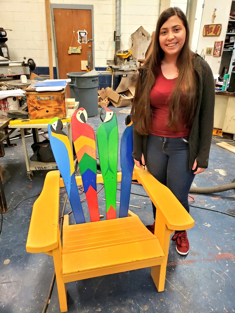 Asael_Ruvalcaba's tweet photo. Marisol Robles proudly showing her Adirondack chair. #ProudPrincipal #WeAreRioHondo @ffa_rio cc @Carlos_M_Lainez @JoyceMatthews_ @PeteZuniga2017 @RLermaHcisd @mmurphy1964 @JAMillner @elemz5 @NickHoltvluwer @MarilynEDU @literacy_kim @PrincipalSJV @andrewmarotta21 @DrJerLowe https://t.co/oriGK44iL7