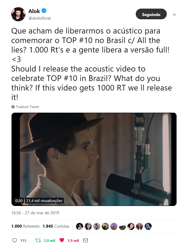 jaciqf's tweet photo. @alokoficial @alokoficial 1.000RT'S CONSEGUIMOS UHUUL AMO ESSE FANDOM! JÁ PODE LIBERAR A VERSÃO ACÚSTICA MAIS PARA COMEMORARMOS O #TOP08 DE All THE LIES Thanks Fandom #TheVamps vcs são top #allthelies #FelixJaehn #RumoAoTop01 #spotify #alokteam #djalok #number1 #aloketes #1BILLIONStreams https://t.co/hms81akJEw
