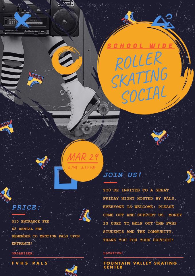 FVHS Skate Night this Friday 6-8:30! Come on out! All proceeds go back to FVHS students and community.