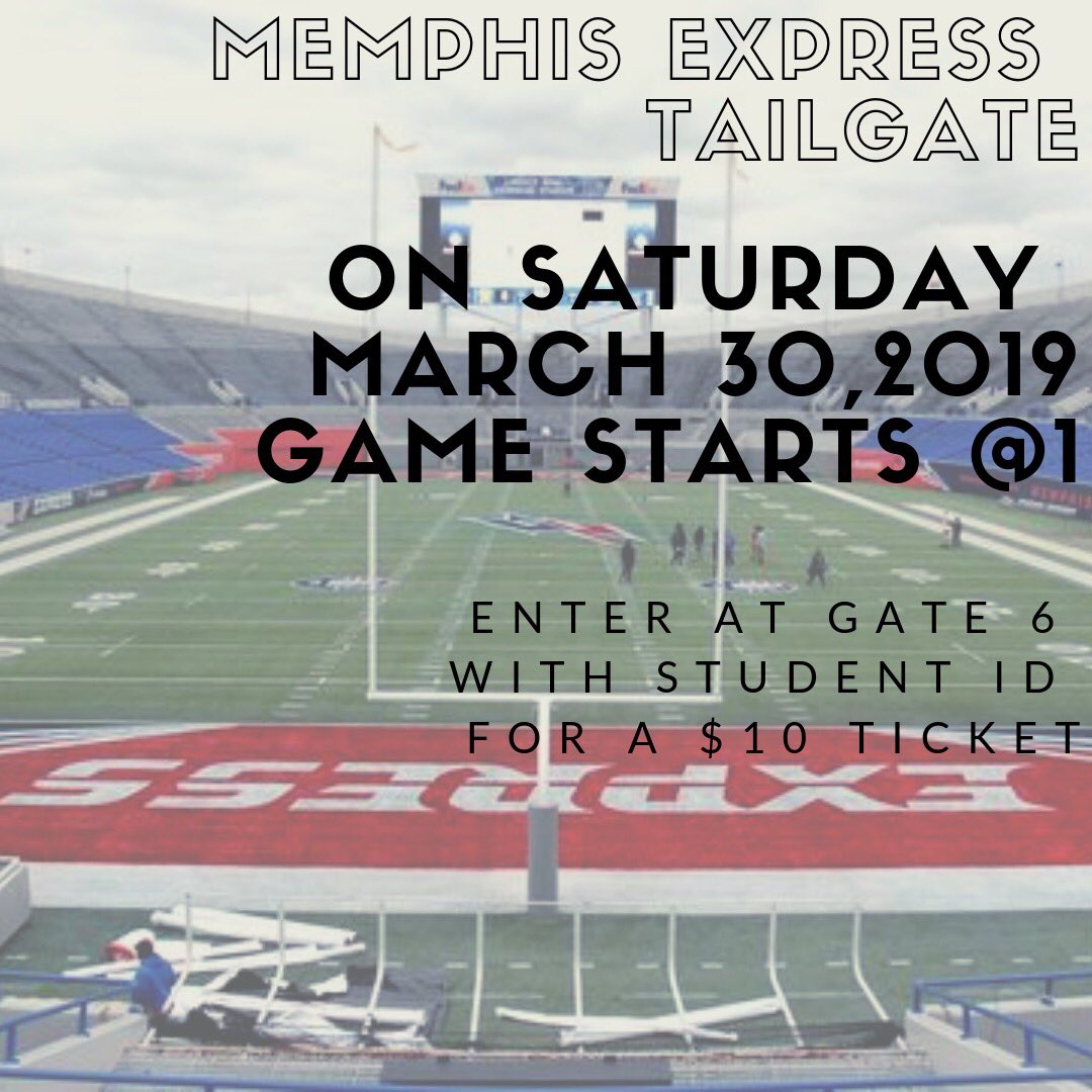 We are excited to announce our fraternities will be tailgating the Memphis Express game this Saturday in the Blue Lot. Bring your student ID to gate 6 and get in the game for just $10!