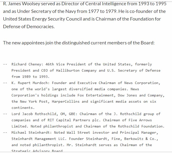 R. James Woolsley - Former CIA Director during Clinton's first term. Was also a part of Trump campaign and transition team. Interestingly, he is a board member of Genie Energy along with this list of members. Sources https://en.wikipedia.org/wiki/R._James_Woolsey_Jr.