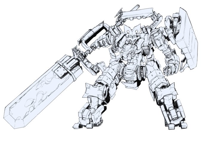 女の子続いたのでロボット。
巨大な武器を支えるためのサブアーム。
反対の盾はカウンターバランスのための重り。 