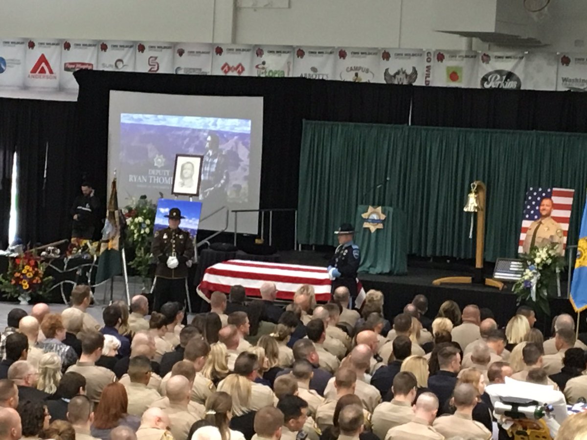 WCUndersheriff's tweet photo. Concluding very emotional and heartfelt memorial ceremony for fallen Deputy Ryan "Rhino" Thompson.  Rest In Peace brave brother. https://t.co/qeVEWNg37R