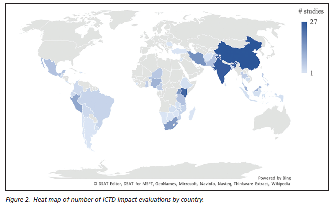 fhi360research's tweet photo. How much good evidence exists about the impacts, or effectiveness, of #ICT4D intervs? @fhi360research-ers @anbrowndc & @Hjskelly answer using an #evidencemap of #impactevals. Here's a heat map showing prevalence of studies across countries:
Full text: https://t.co/j61WsIaPuU https://t.co/pThBuYKqVt