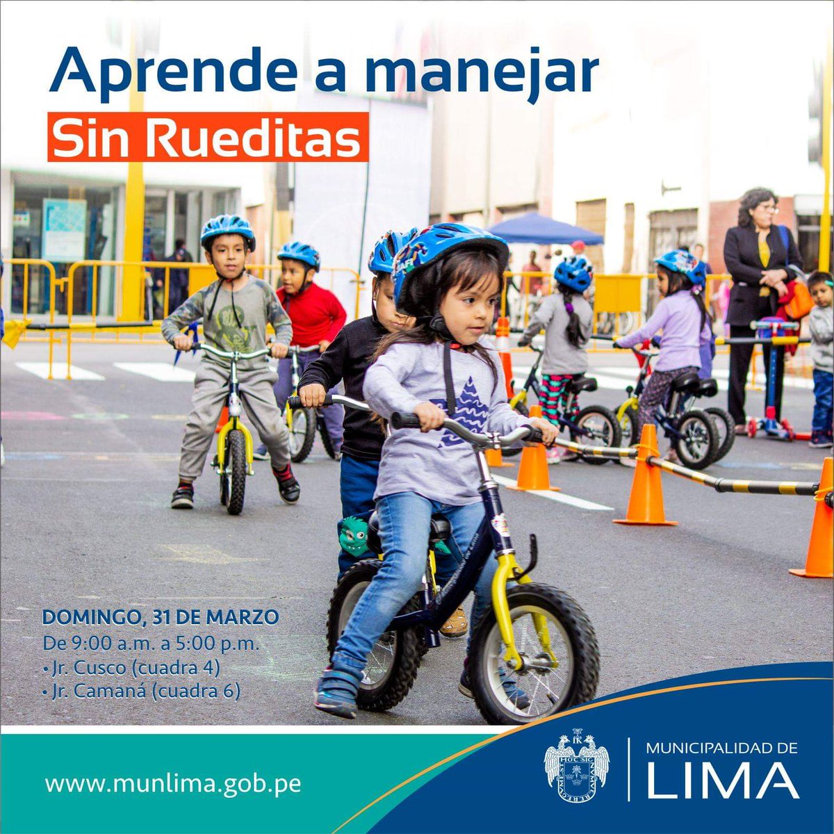 GMU_Lima's tweet photo. Nuestro taller de #SinRueditas está diseñado para que los niños de 3 a 6 años jueguen y exploren sus habilidades a bordo de una bicicleta.
¡Te esperamos en el Damero de Pizarro Sin Carro! https://t.co/w0Bz4JXTg3