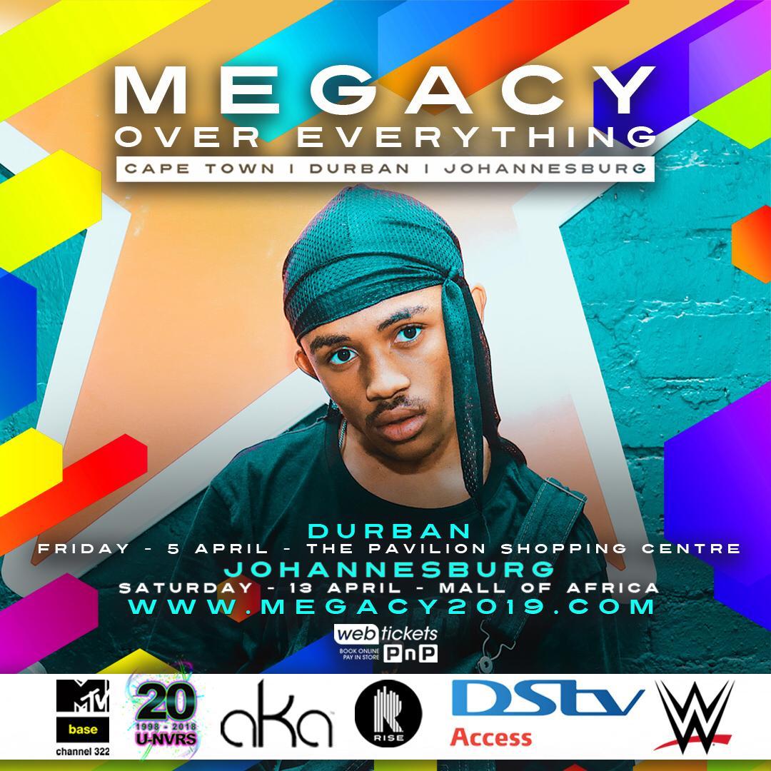 akaworldwide's tweet photo. MEGACY OVER EVERYTHING 👑The next installment kicks off on the 5TH OF APRIL 📆 in DURBAN AT PAVILION MALL ... Catch me alongside BABES WODUMO, A REECE AND BIG HASH ✅✅✅ Tickets available from your @unvrs_sa promoters or https://t.co/hBJvkbrCwr Ⓜ️ https://t.co/fohtK5oTAz