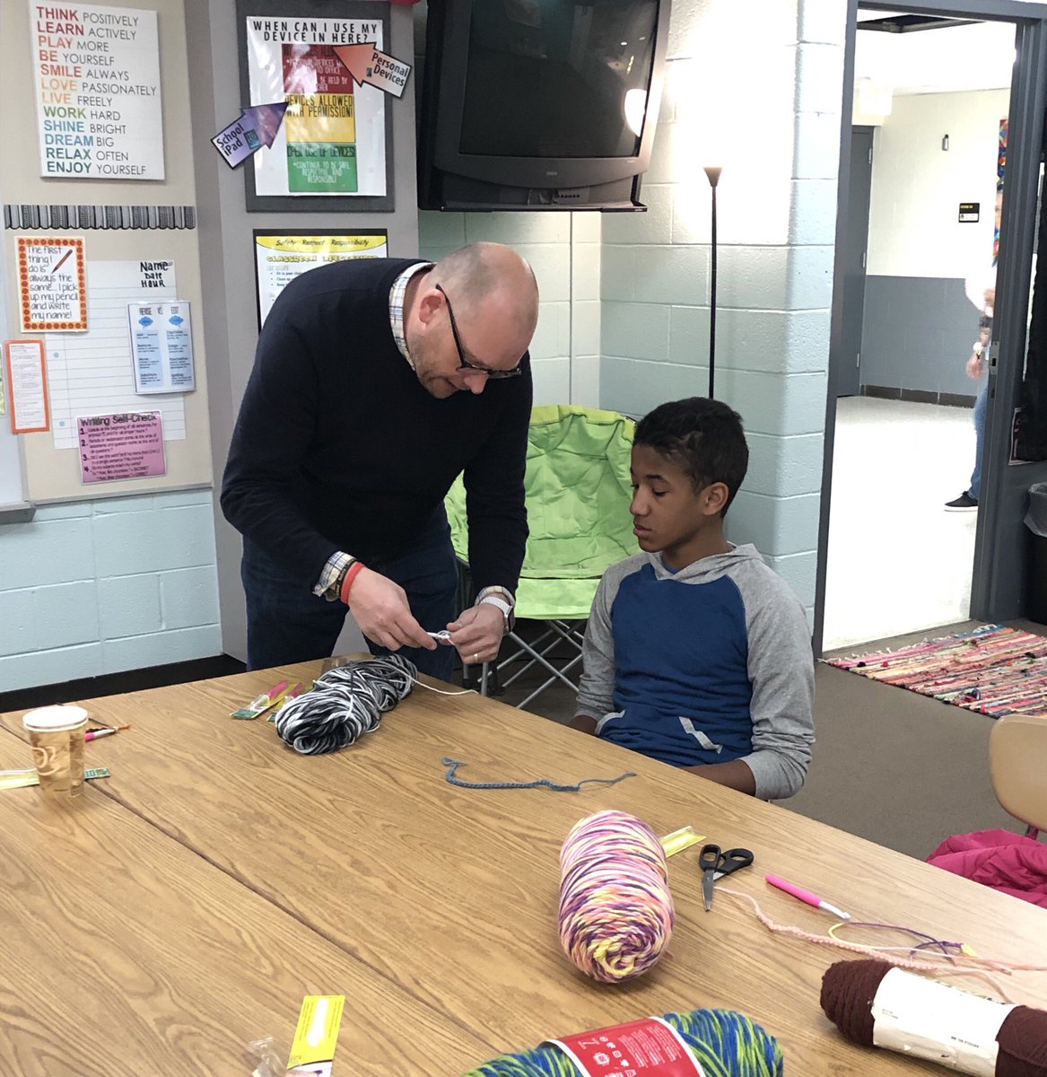 MrsDOrazio's tweet photo. Did you know crocheting provides many health benefits? Reduce anxiety, increase focus, memory, self-esteem, just to name a few.. Thank you so much, @cmueller4kids and Mrs. Mueller for teaching us how to crochet today! #mindfulness #crochet #healthyminds @SmithKnights https://t.co/qpJK1pEOEQ