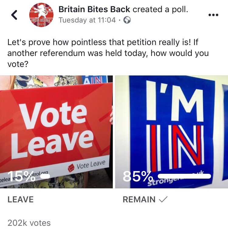 SharpStu's tweet photo. @TheLastLeg #IsItOk that the #BritainBitesBack Facebook poll was hijacked by remainers and the admin had a meltdown? #WheresTegan https://t.co/pzKsJZ6Jle
