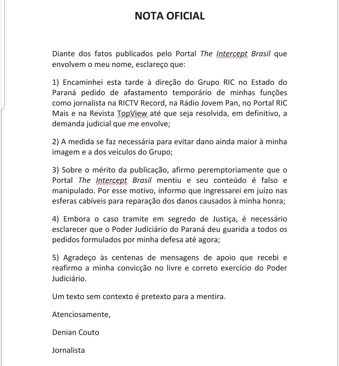 Acusado de fazer ameaças à ex-namorada, jornalista de Curitiba pede afastamento da Record e Joven Pan