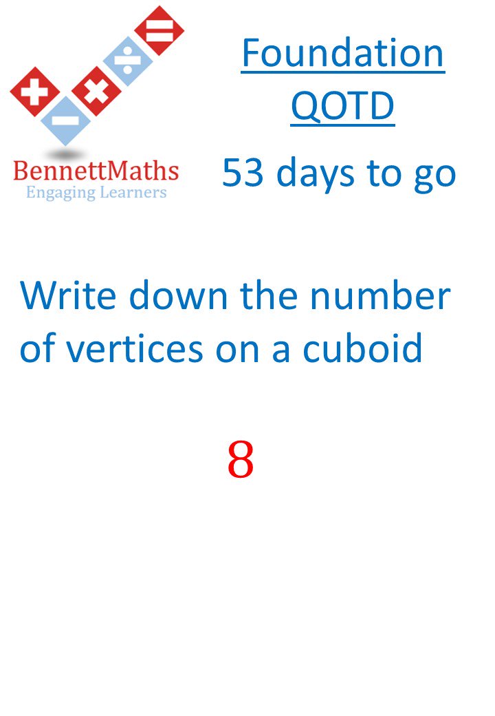 BennettMaths's tweet photo. ANSWER: 53 days to go until #GCSEMaths Paper 1.
Don't forget to try tomorrow's #QOTD #revision #mathschat #foundation https://t.co/7c1Hc3n5yE