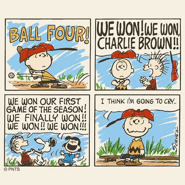 Snoopy's tweet photo. Happiness is winning your first baseball game. https://t.co/txxPLjx76V