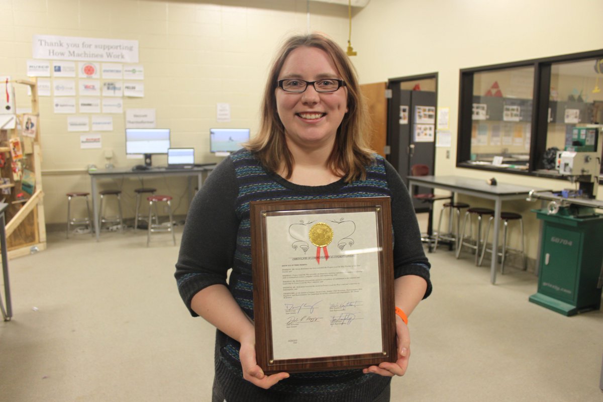 SDNBSchools's tweet photo. Thanks to @MikeKuglitsch @SenDaveCraig who stopped by @IkeSDNB today to present a commendation to @DevinMckinnon in honor of her recent national recognition as @PLTWorg Teacher of the Year.  (It's kind of a big deal.) https://t.co/nq4govPWUN