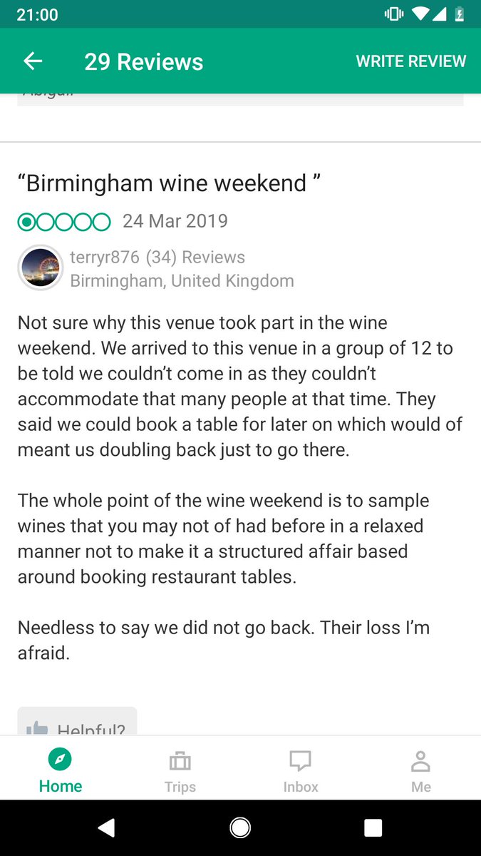 Abigailsiann's tweet photo. The concept of writing a one star review for a venue you haven't had any experience of, purely because they couldn't fit you in... It baffles me... https://t.co/8IvEt5KECl