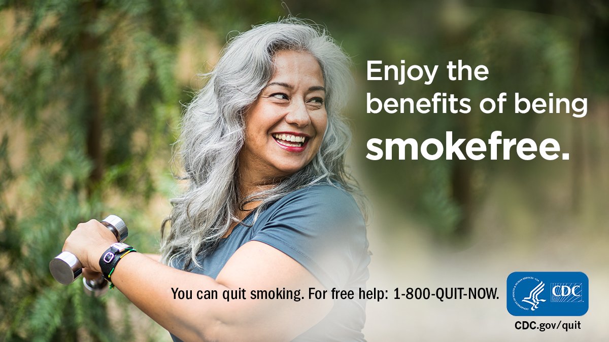 CDCTobaccoFree's tweet photo. Quitting smoking can make it easier to be more active. Start experiencing the benefits by making your quit plan today. https://t.co/XQ232k24KU