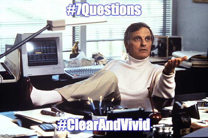 alda's tweet image. How do you stop a compulsive talker? Tell us your answers to the questions we ask our guests on each episode of #ClearAndVivid. Use the #7Questions tag (text or video) on social media by 4/1 &amp;amp; be sure your post is public. Your entry could be selected to be on the podcast!  7️⃣❔