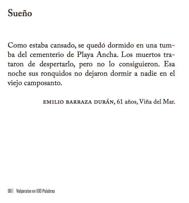 #cuentodeldía: "Sueño", publicado en el libro con los mejores 100 cuentos de la versión IV de #valparaísoen100palabras