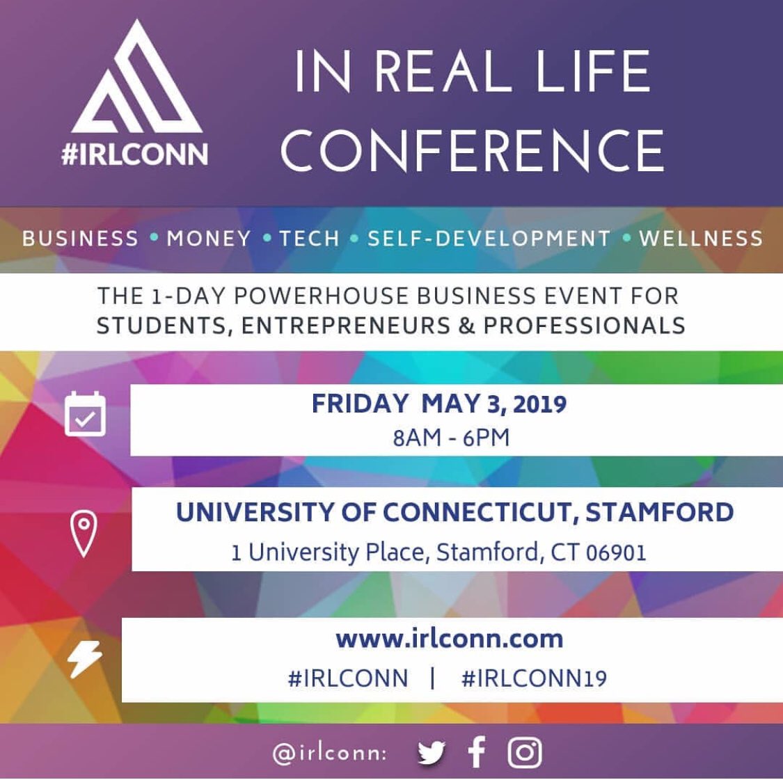📣📣Join us on May 3rd, 2019 <a href="/UConnStamford/">UConn Stamford</a> for workshops, fireside chats, activations and hear from some of our speakers!! 
Tickets available: irlconn.com
<a href="/irlconn/">#IRLCONN: Connections, In Real Life</a> #irlconn19