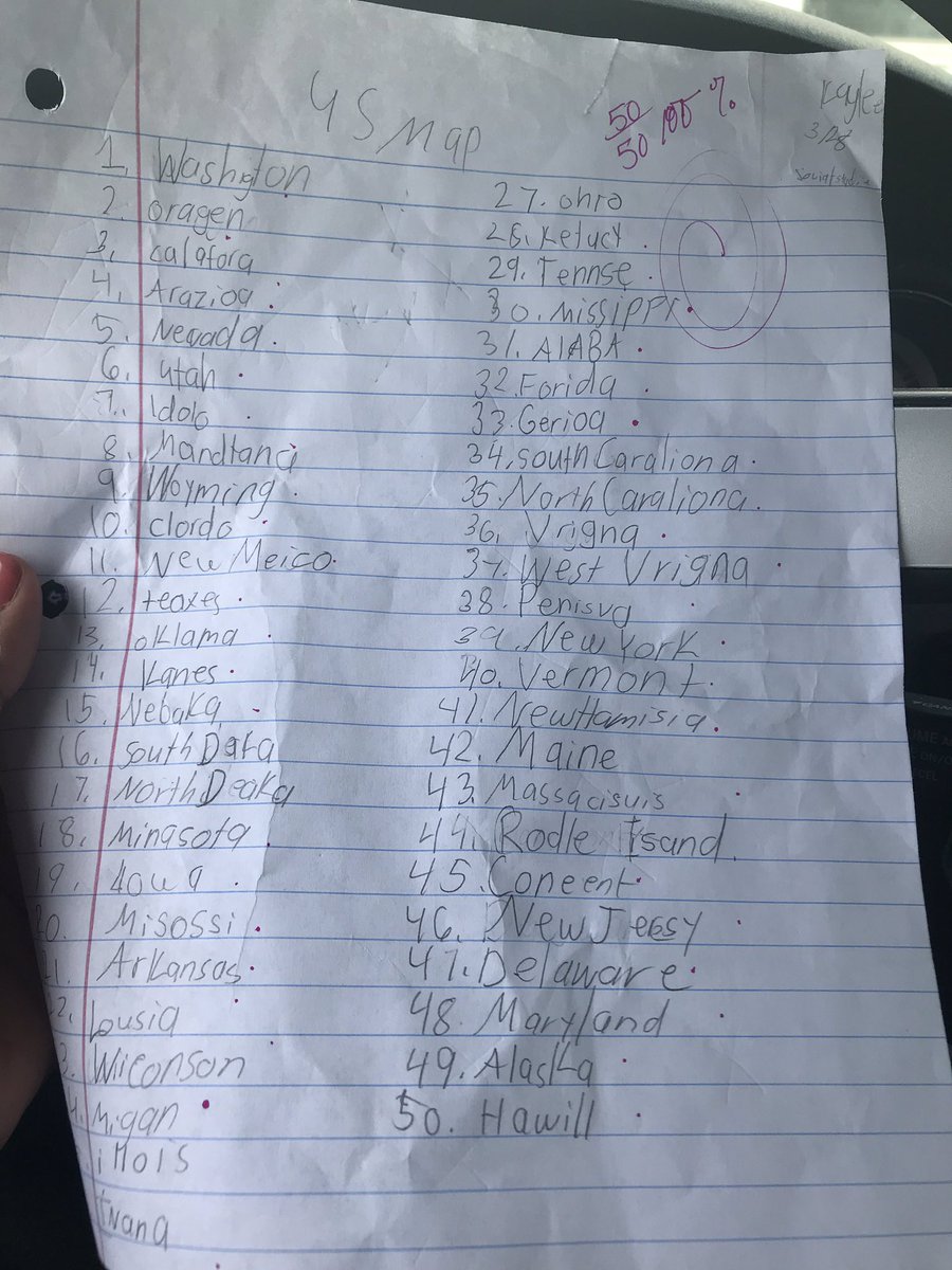 airkuh's tweet photo. Proud of my girl! She made a 100% on her 50 states test! No test tomorrow for her! #GoKayGo #ItsHerWorld #ILiveInIt https://t.co/2niemRcDvi