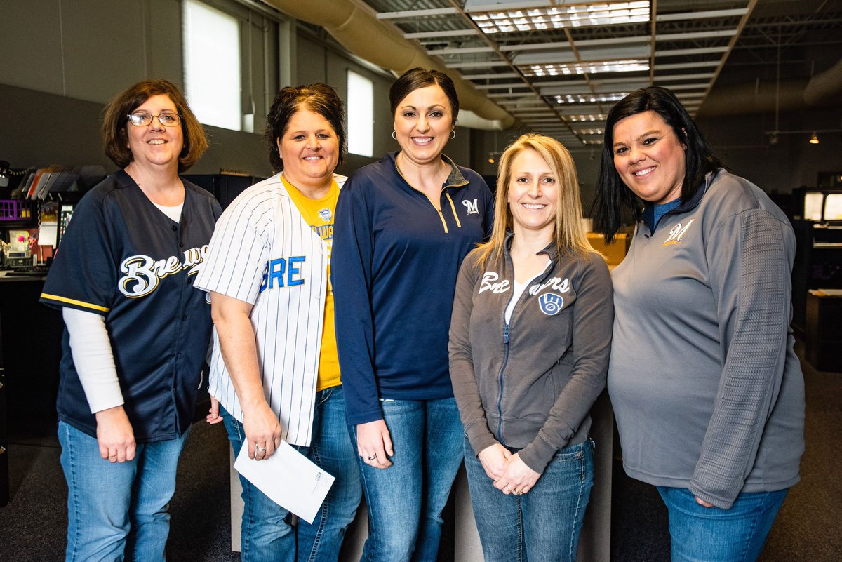 Printron's tweet photo. It's the Milwaukee Brewers opening day and we celebrated with ballpark snacks and team attire! #FearTheBeer #BrewCrew #ThisIsOurTeam #Brewers #openingday https://t.co/MgKMmev3N8