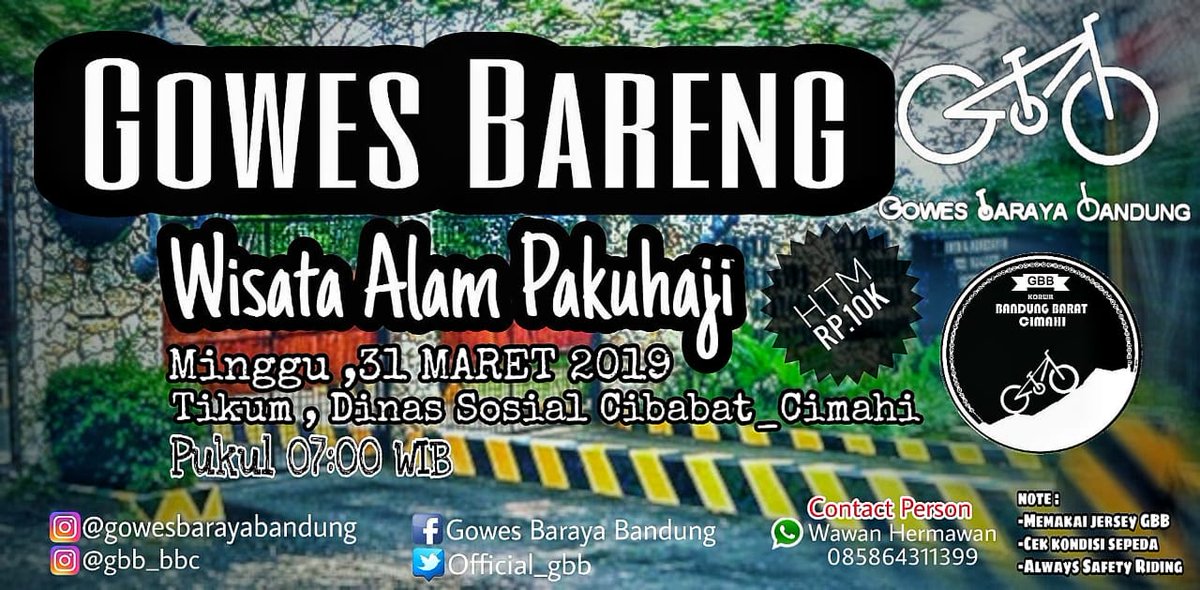 offcial_gbb's tweet photo. Assalamualaikum 
Tak tarasa uda jumat lagi uda keluar lagi jadwal buat ahad pagi 31 mar 19 

Yu kita boseh bareng kami ke 
Wisata alam paku haji
Kita seru seruan bareng dan solidkan tali silahturahmi 

Yu let go

#infogbb
#gowesbarayabandung https://t.co/8k1Ok7z62R