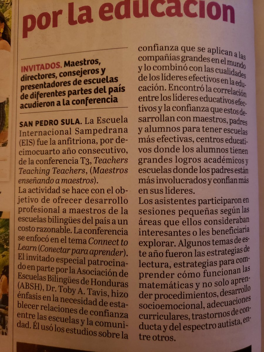 EISLibrary's tweet photo. Coverage of T3 (Teachers Teaching Teachers) in today's copy of La Prensa. #T3Honduras #T3ConnecttoLearn #connecttolearn @TobyATravis https://t.co/Db8cNNU5xO