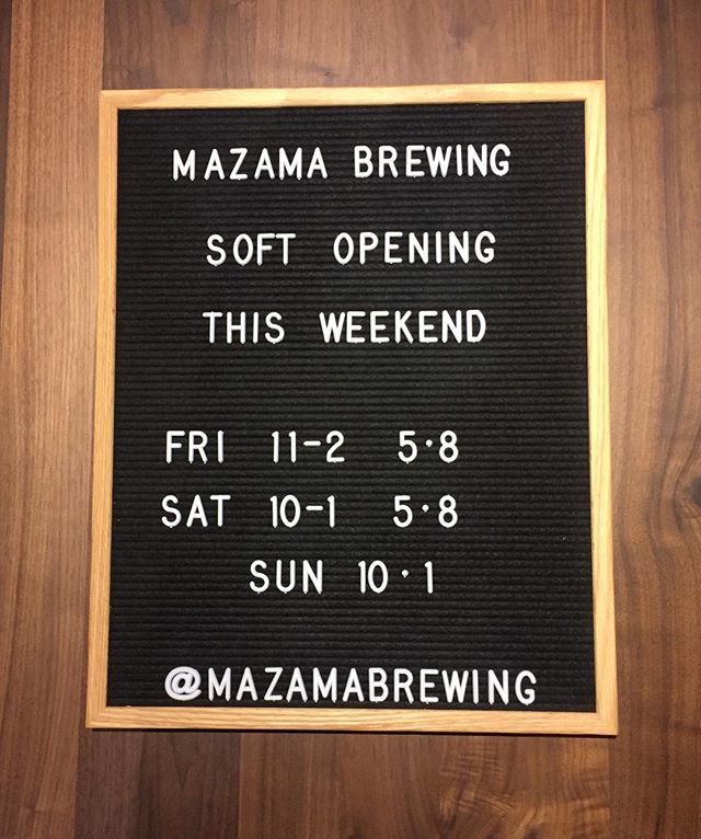 Stop by this weekend for our soft opening! We will be serving up all our menus throughout the weekend so you’ll be able to sample lunch, dinner, &amp; brunch... and our delicious beers of course. 
FRI // 11-2, 5-8
SAT // 10-1, 5-8
SUN // 10-1
.
.
.
#mazamabr… ift.tt/2V15BHz